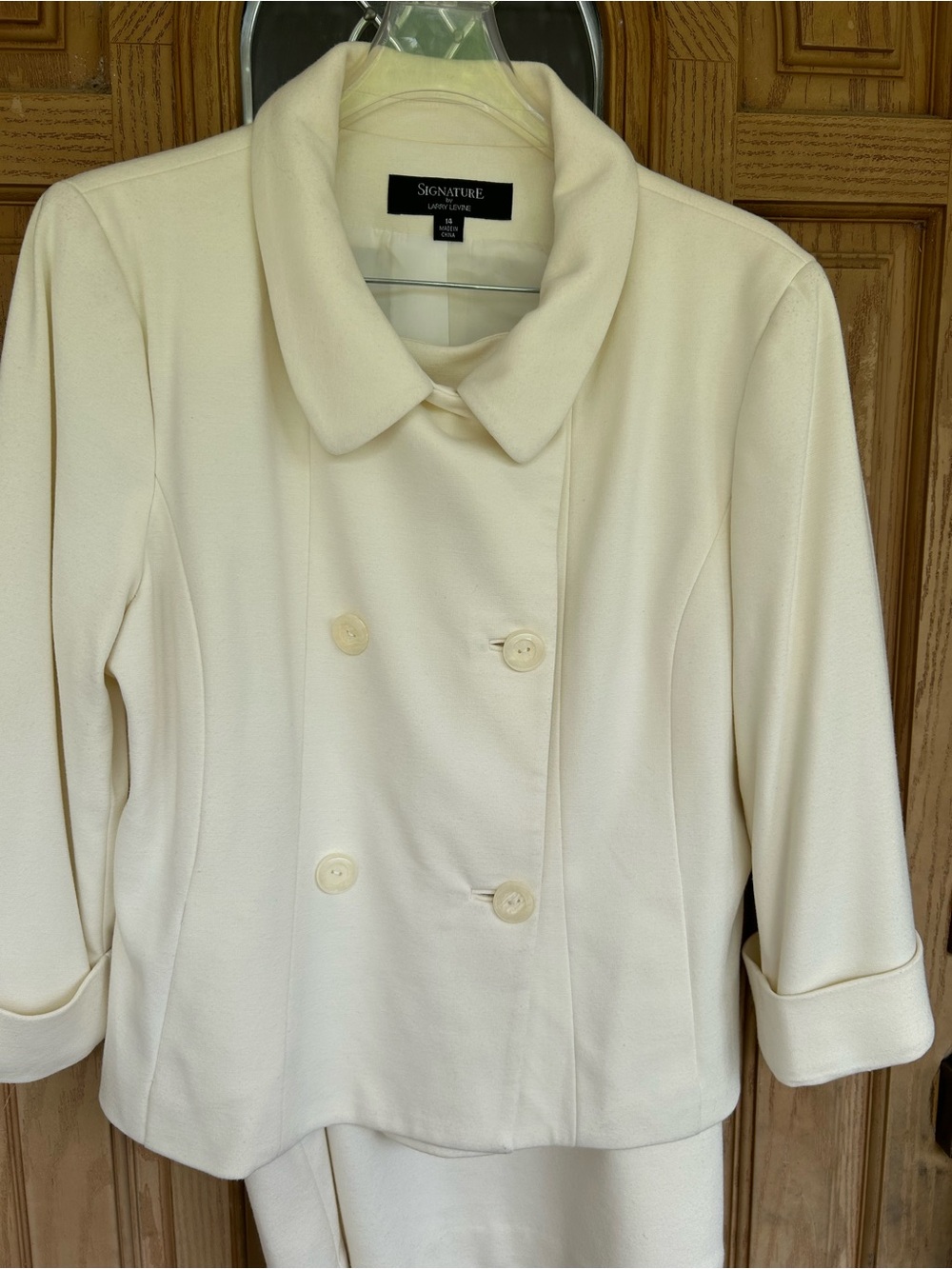 Larry Levine 14 Off-White Double-Breasted Pea Coat with matching skirt